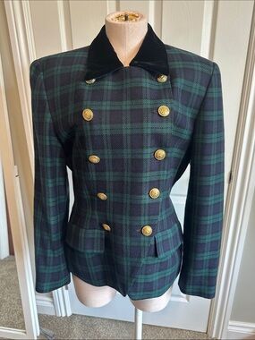 Vintage DKNY Green Navy Plaid Military style  Blazer size 10